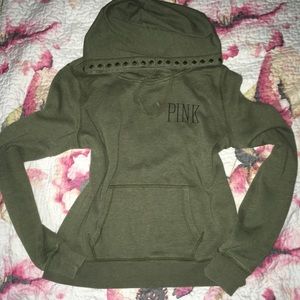 Victoria Secret Pink studded army green hoodie